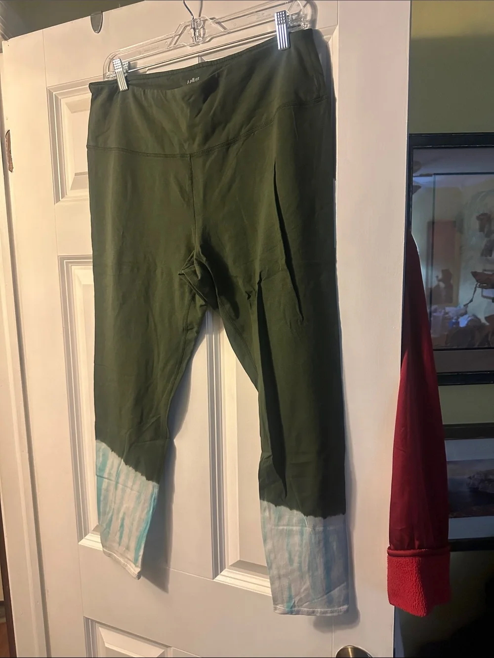 J. Jill Olive Green Capri Leggings with Light Blue Tie-Dye Cuffs